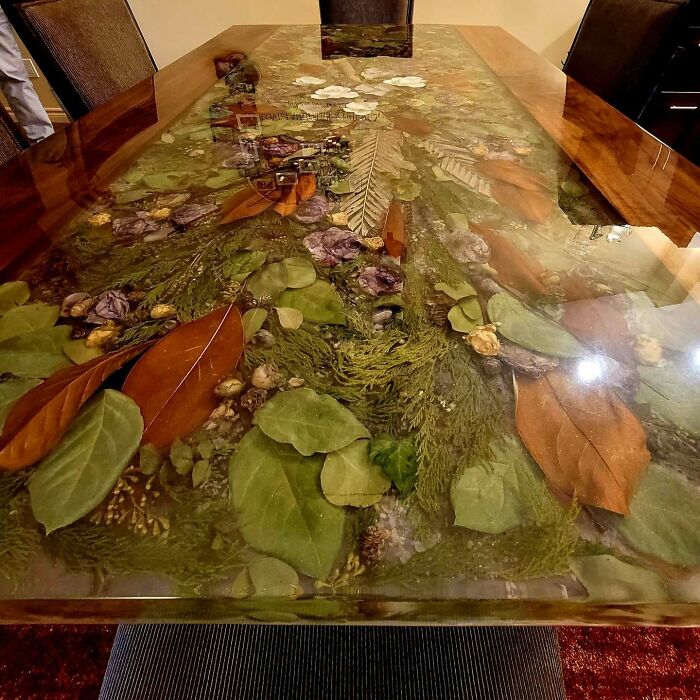 Talk About A Dining Room Table! A Real Labor Of Love. I'm Finally Finished. A 6 Foot Black Walnut Table Top Filled With All Things Floral And Magical Crystals