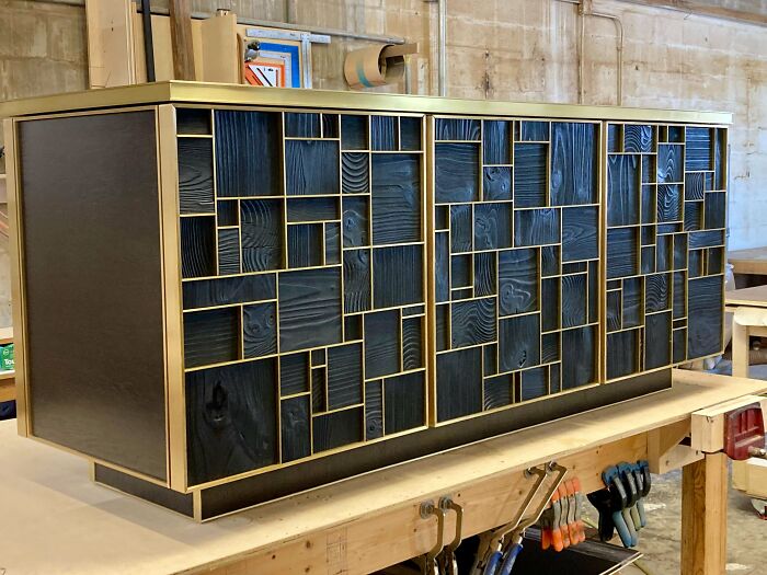 Brass, Oak, And Shou-Sugi Sideboard