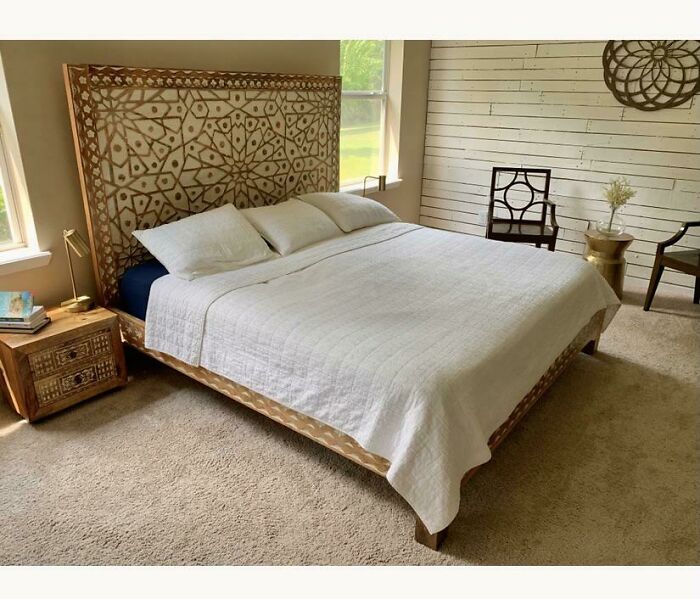 Hand-Carved Solid Mango Wood Bed And Nightstands. Ordered These From India. This Is The Heaviest Bed You Can Imagine