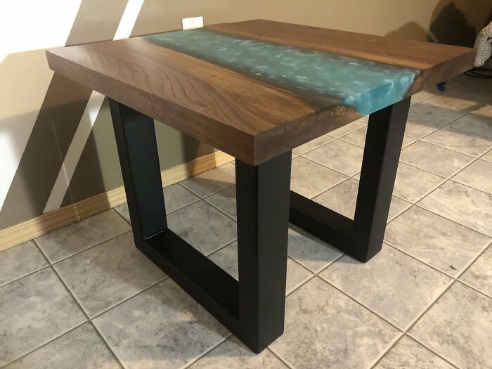 First Piece Of Furniture I’ve Made. Built Using Leftover Walnut And Eco-Friendly Bio Based Epoxy Resin