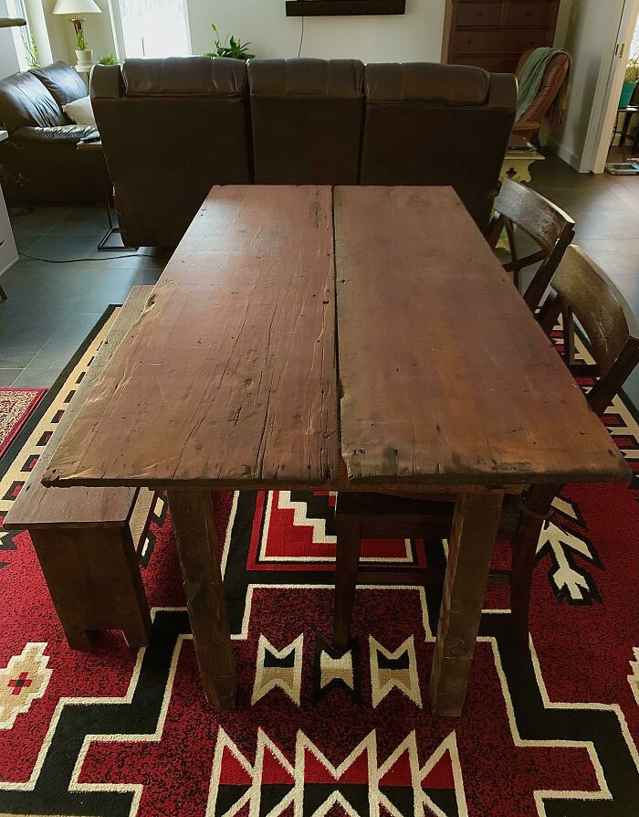 Self Built Southwestern Style Dining Table Made From Floor Boards Of An Old House