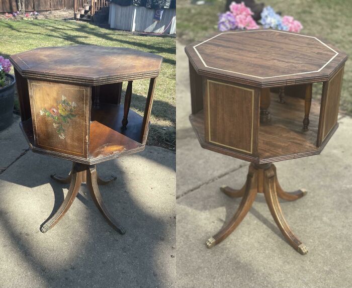 Refinished This Vintage 60s/70s Rotating Side Table! Here’s A Before And After