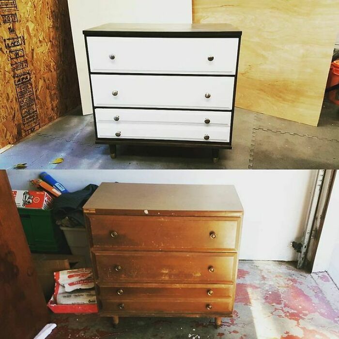 After And Before Of A Mid Century Modern Dresser I Picked Up At A Yard Sale