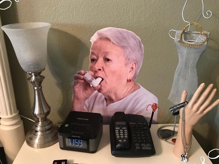 Apparently This Grandma With An Inhaler Sticker  Offers Excellent Company!