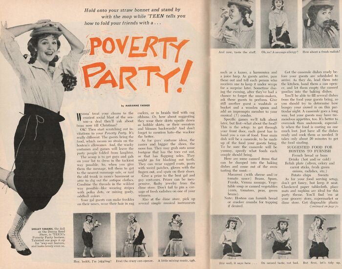 Poverty Party! Teen Magazine And Shelley Fabares Show Us Just How Much Fun It Can Be To Be Poor And Hungry (1960)