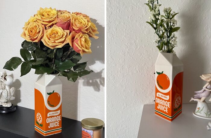 Your Flowers Will Be The Envy Of All Your Houseplants When They Get To Live In This Stylish Vintage Inspired Orange Juice Vase