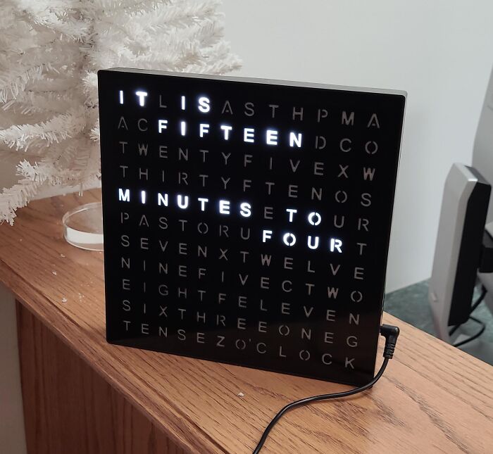 This LED Light-Up Word Clock Is The Perfect Blend Of Form And Function, Adding A Touch Of Modern Elegance To Your Home Decor While Keeping You On Schedule