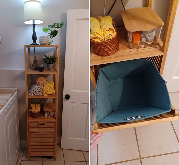 Replace Your Ugly Plastic Hamper With A Sleek Wood Hamper and Shelf Combo 