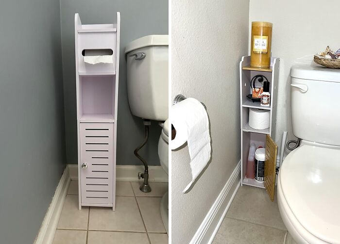  Hide Bathroom Supplies In A Slim Cabinet 