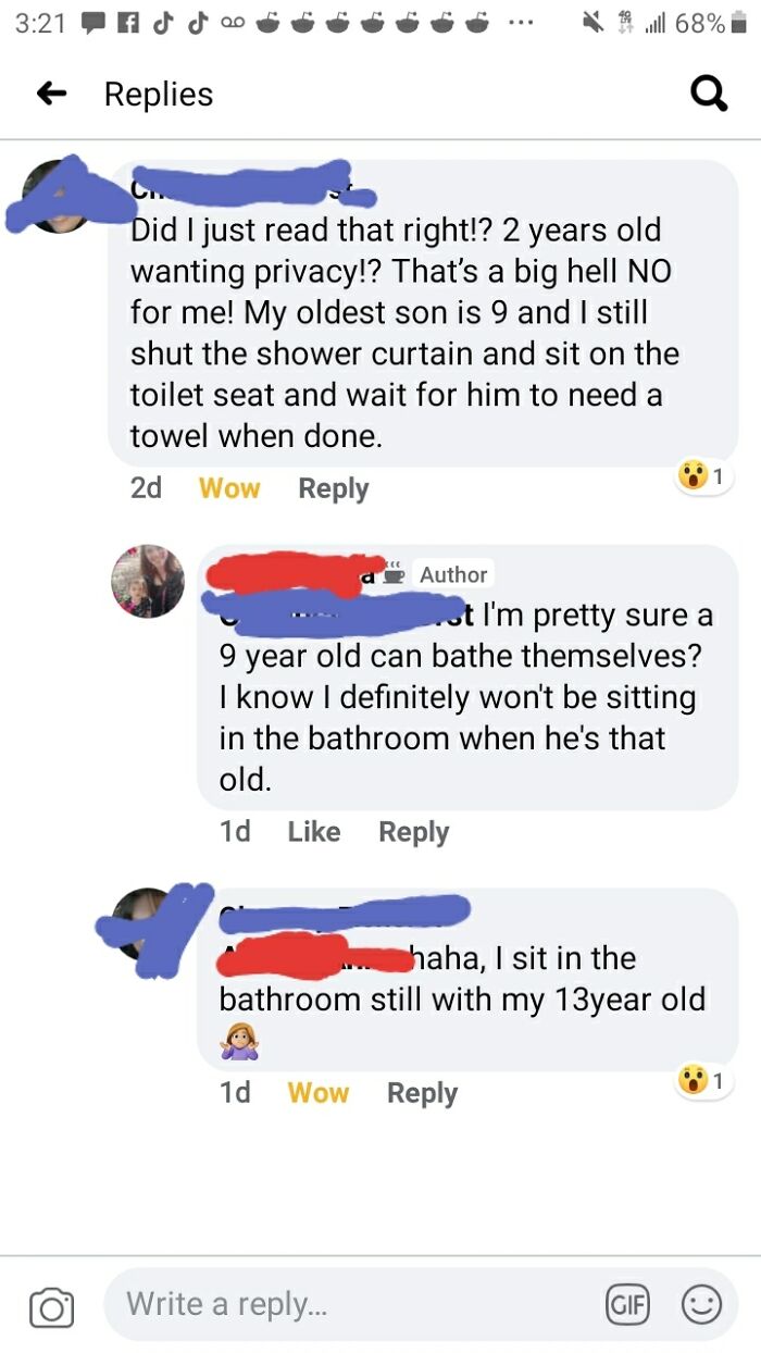 The Mom Group I'm In Is A Goldmine For Crazy. I Posted About My 2 Year Old Asking For Privacy In The Bathroom And This Was A Comment I Got