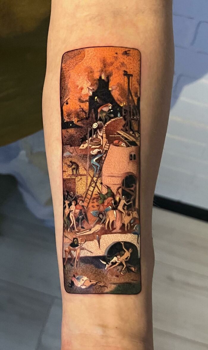 My First Tatt. Panel “Hell” From “The Haywain Triptych” By Hieronymus Bosch. Forearm