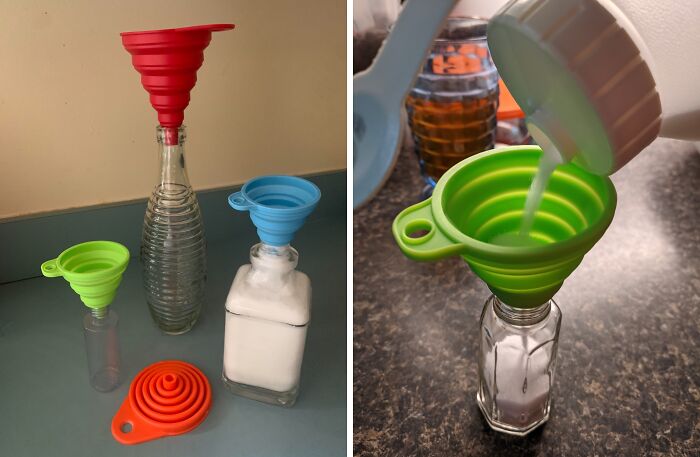 Forget About Messy Pouring And Embrace The Precision Of These Foldable Silicone Funnels – They're The Perfect Way To Transfer Liquids And Powders With Ease