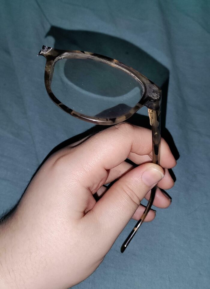 Accidentally Stepped On My Glasses And They Broke In Half. I Don't Have Money For New Ones