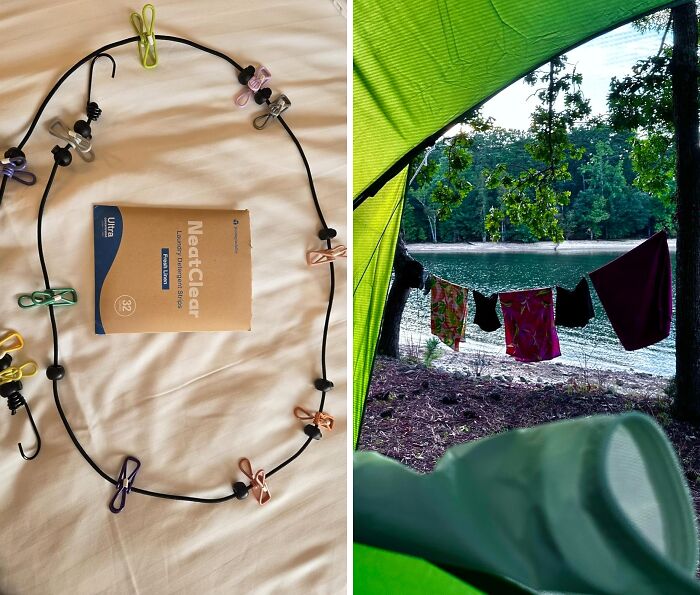  Finally! A Use For Your Collection Of Bread Tags. They Make For Awesome Makeshift Clothes Pegs. But Save Yourself The Trouble And Get A Retractable Clothes Line That Can Hang In Your Tent Or In A Tree