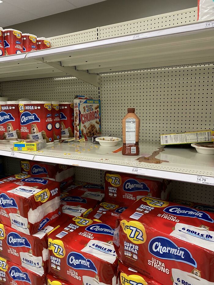 A Guest Decided To Have Breakfast In Our Paper Aisle. Worst Part Is They Used Chocolate Milk 