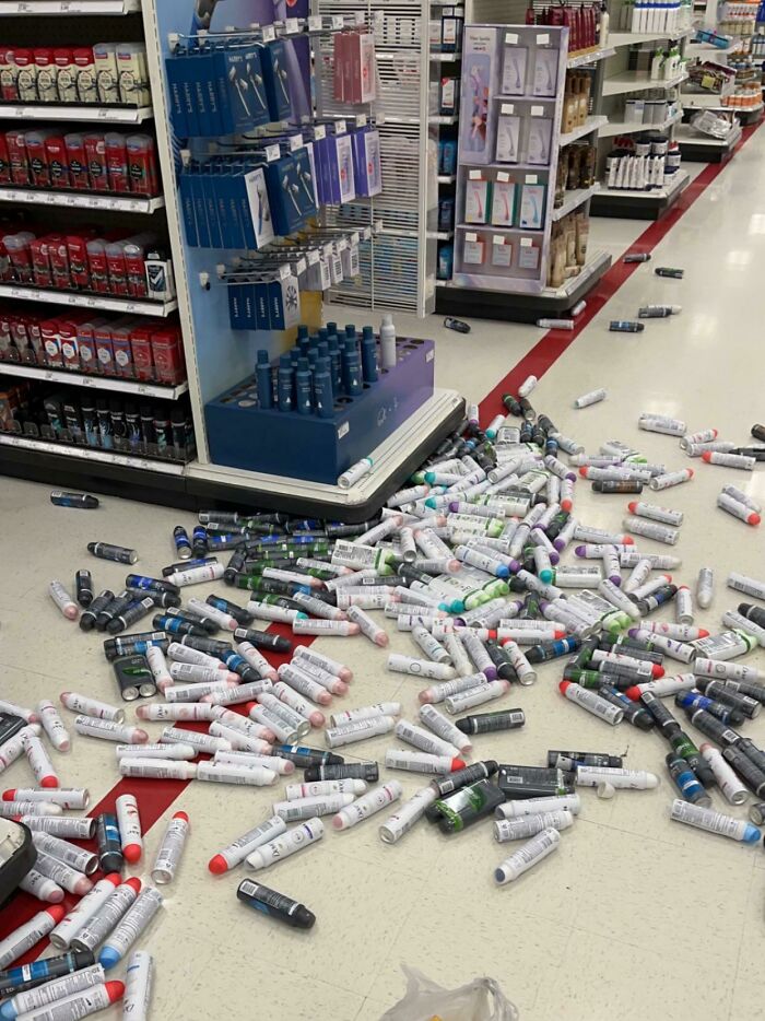 Teens. Somehow They Figured Throwing Themselves Into A Display Was Funny