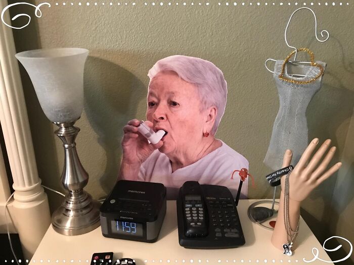 Your Walls Have Never Been So Informative (Or So Strangely Hilarious) Thanks To This Senior Woman With Asthma Inhaler Wall Decal