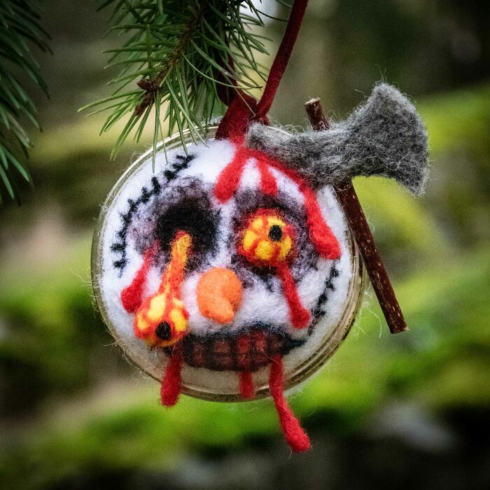 A Needle-Felted Snowzombie Xmas Tree Ornament Made With Wool