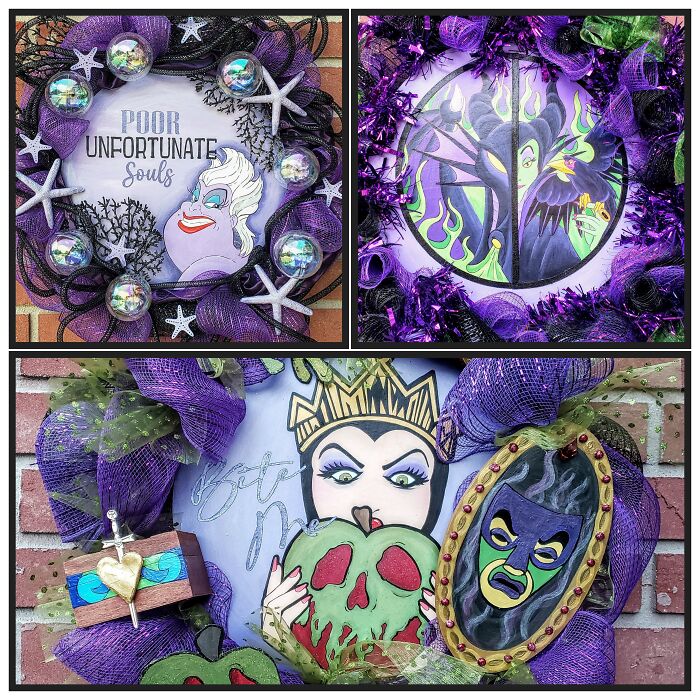 I Made Villains Wreaths With Hand-Painted Poison Apples, Ursula, Maleficent, And The Evil Queen