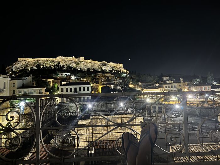 Night View Of Athens Greece Acropolis