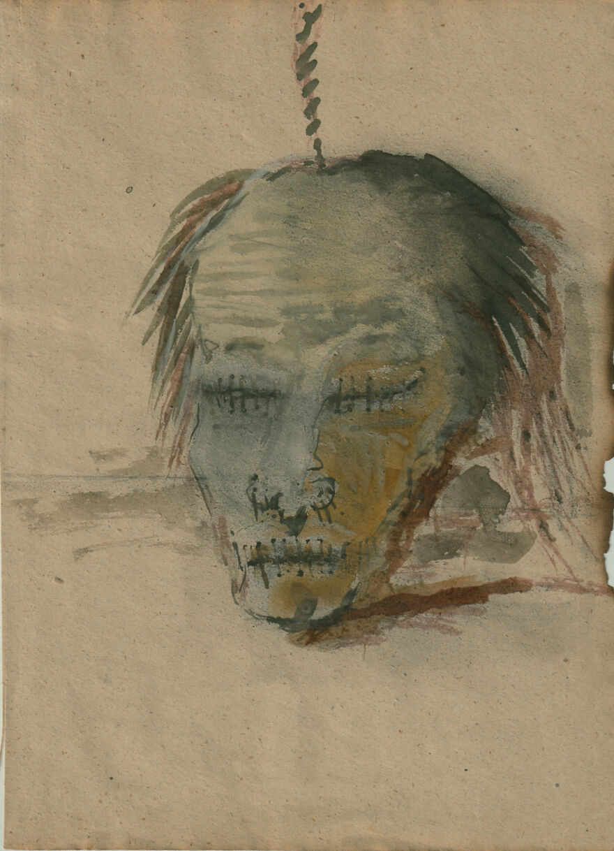 Unknown Artist Shrunken Head, Watercolor 1940's