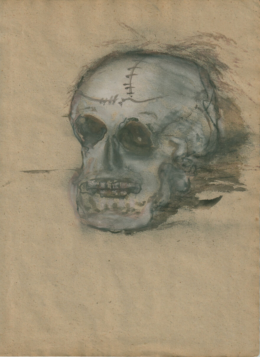 Unknown Artist Shrunken Head, Watercolor 1940's