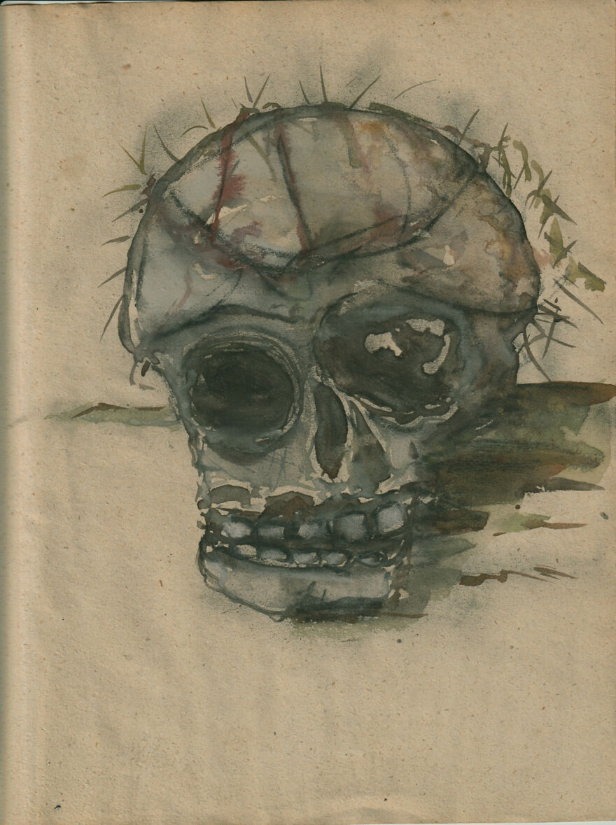 Unknown Artist Shrunken Head, Watercolor 1940's