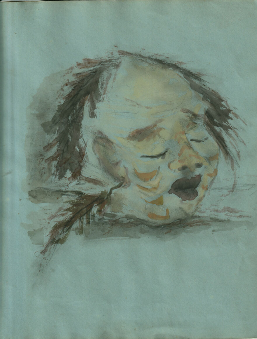 Unknown Artist Shrunken Head, Watercolor 1940's