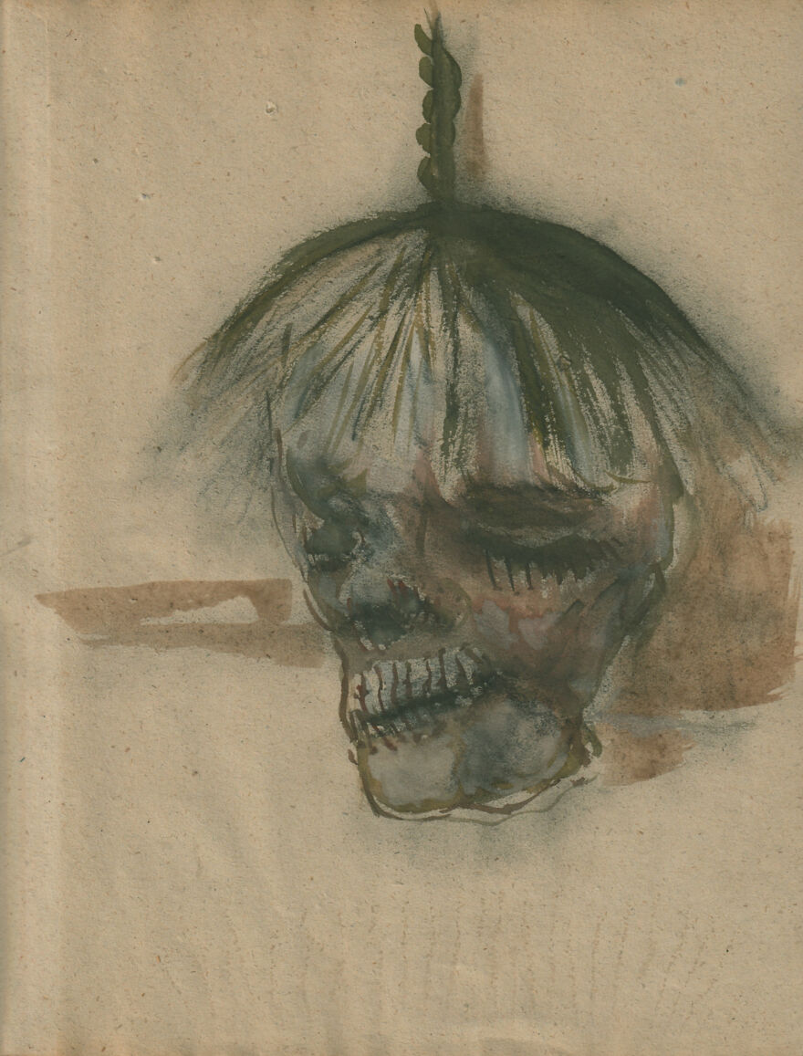 Unknown Artist Shrunken Head, Watercolor 1940's