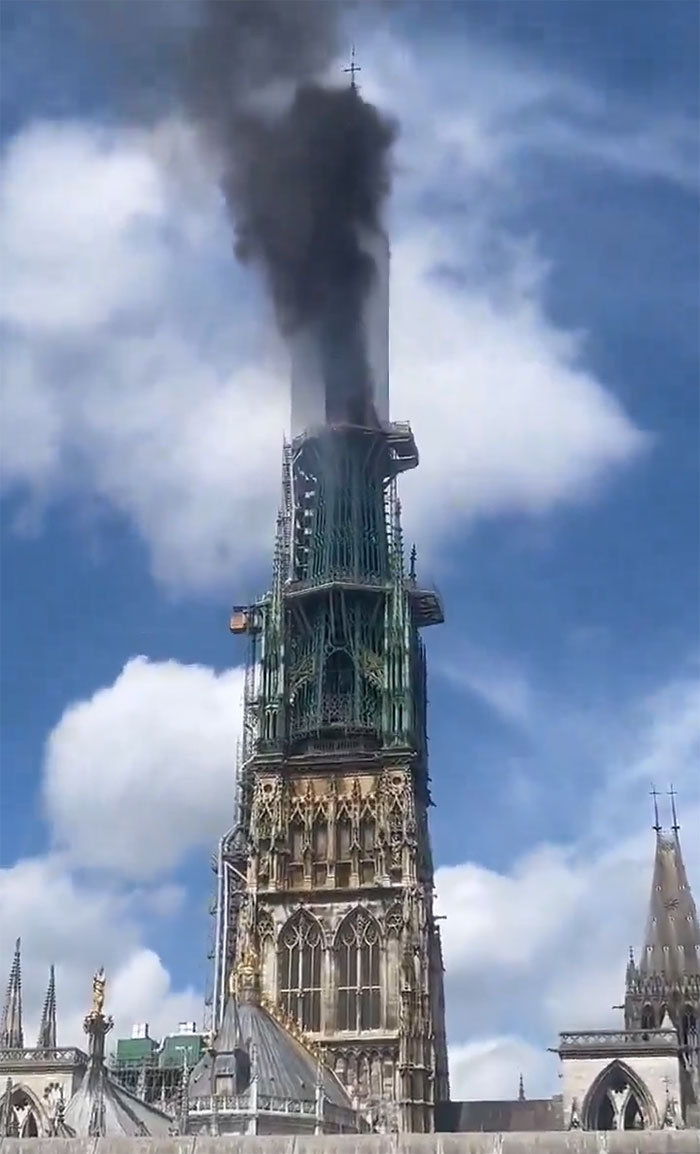 France's Famous Rouen Cathedral Engulfed In Flames, 40 Fire Engines Arrive On Scene