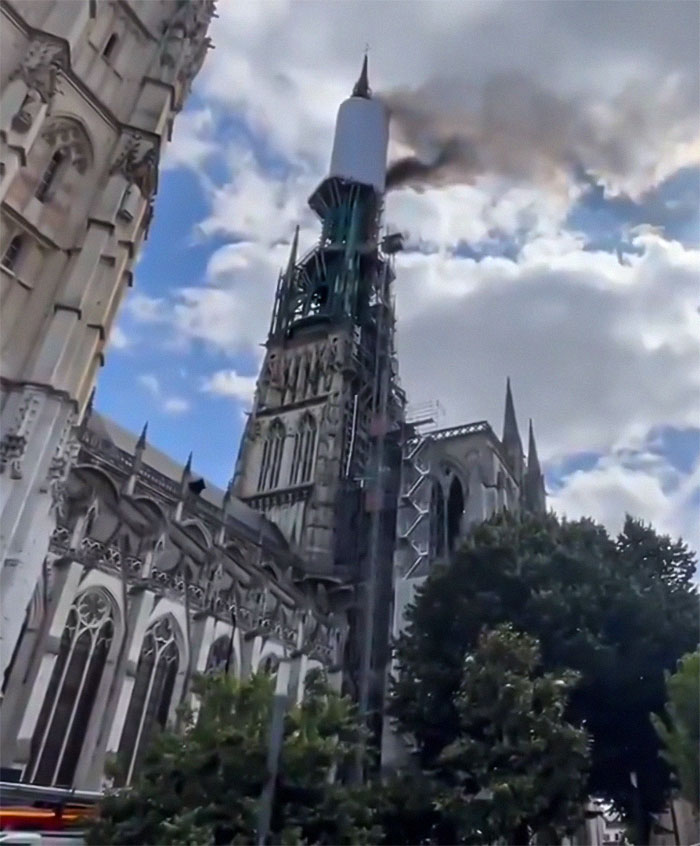 France's Famous Rouen Cathedral Engulfed In Flames, 40 Fire Engines Arrive On Scene