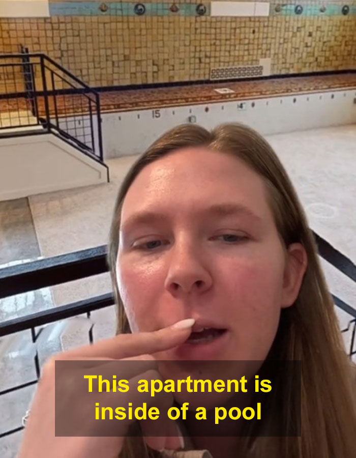 “Is This Cool Or Weird?” Woman Realizes Apartment Is Inside A Pool After Seeing “Shallow” Sign