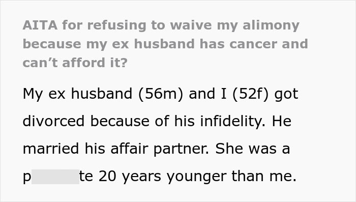 Ex-Hubby Asks Woman To Waive Alimony So He Can Pay For Cancer Treatment, She Emphasizes His Spending