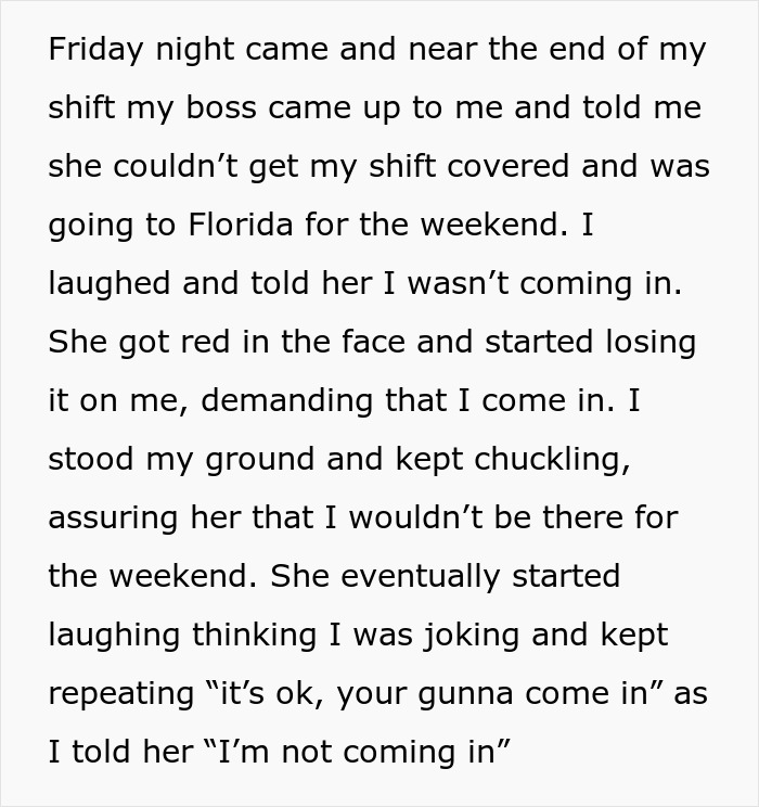 Guy Laughs In Boss’s Face After She Changes Her Mind About His PTO, Gets Fired