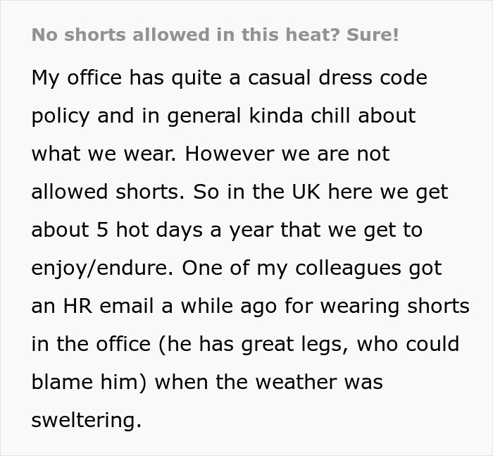 Management Tries To Force Ridiculous Dress Code During Heat Wave, Worker Maliciously Complies