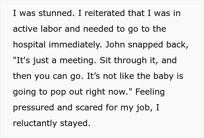 Woman Reports Boss To HR After He Forces Her To Go To Meeting During Labor, Coworkers Hate Her