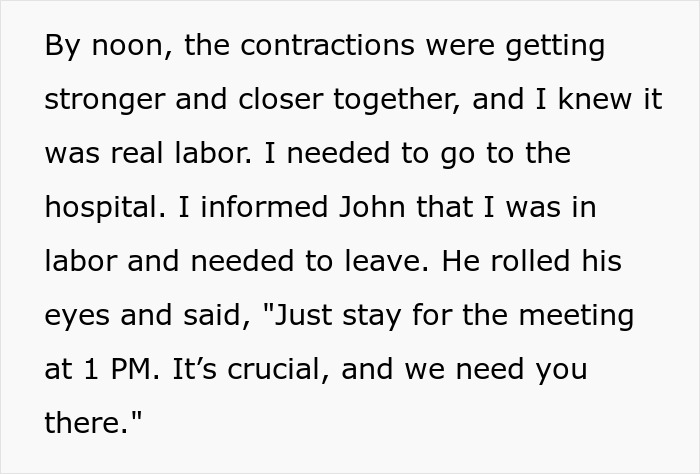 Woman Reports Boss To HR After He Forces Her To Go To Meeting During Labor, Coworkers Hate Her