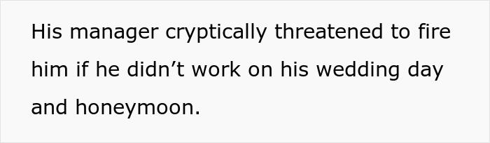 “Set The Example”: Manager Ordered To Work On His Wedding Day And Honeymoon