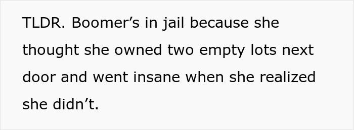 Delusional Entitled Lady Thinks She Owns 2 Lots Next Door, Turns Into A Felon After They Are Bought