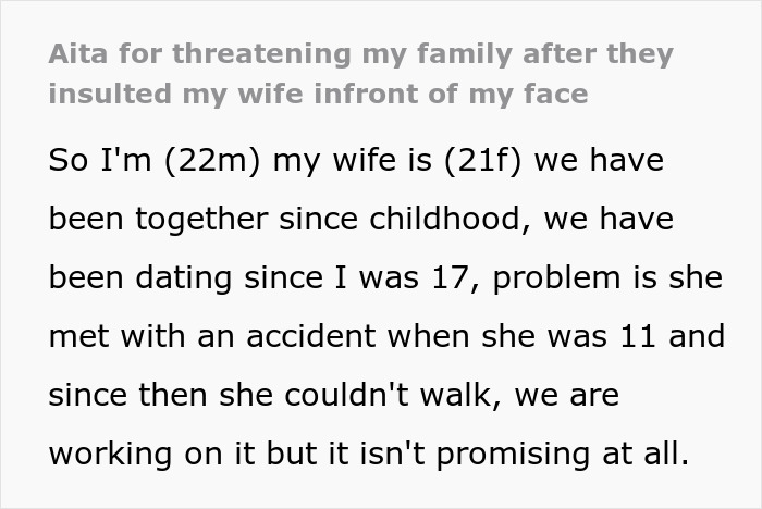 “I Thought It Was A Joke”: Guy Can’t Believe His Family Would Insult Disabled Wife Sleeping Upstairs