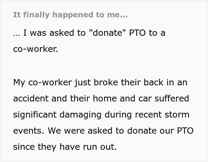 “It Finally Happened”: Woman Is Furious After Boss Expects Her To “Donate” PTO To A Coworker