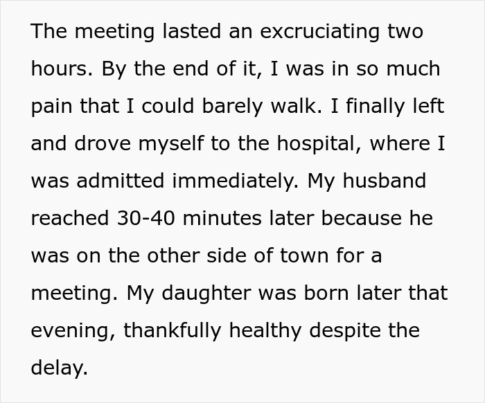 Woman Reports Boss To HR After He Forces Her To Go To Meeting During Labor, Coworkers Hate Her