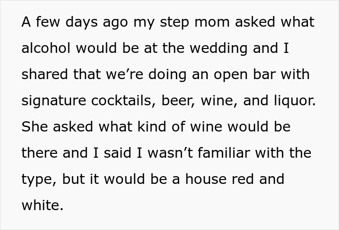 Stepmom Wants To Bring A Cooler Full Of Expensive Wine To Daughter’s Wedding, Bride Feels Insulted