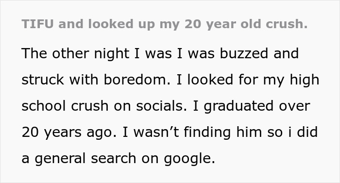 Woman Is Horrified To Find Her Crush From 20 Years Back Living Just A Block Away From Her 