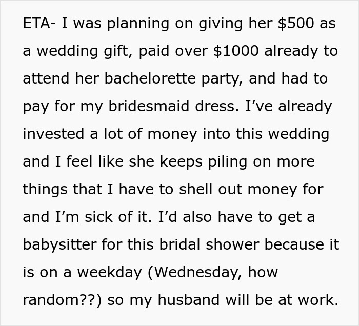 “How Tacky”: Woman Refuses To Attend Cousin’s Bridal Shower After Seeing $300 Entrance Fee