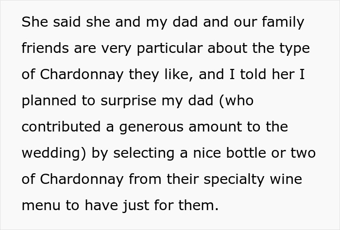 Stepmom Wants To Bring A Cooler Full Of Expensive Wine To Daughter’s Wedding, Bride Feels Insulted