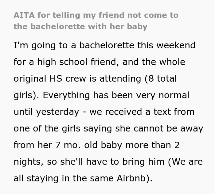 Group chat goes silent after woman tells new mom not to bring her baby to bachelorette party