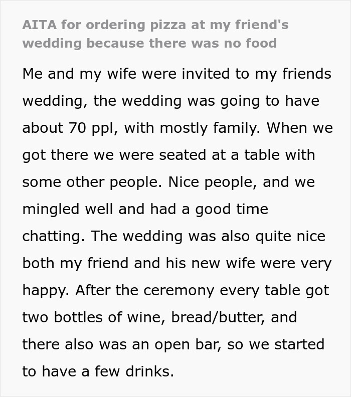 Bride Is Furious Guests Ordered Pizzas Because Her Family Ate Most Of The Food