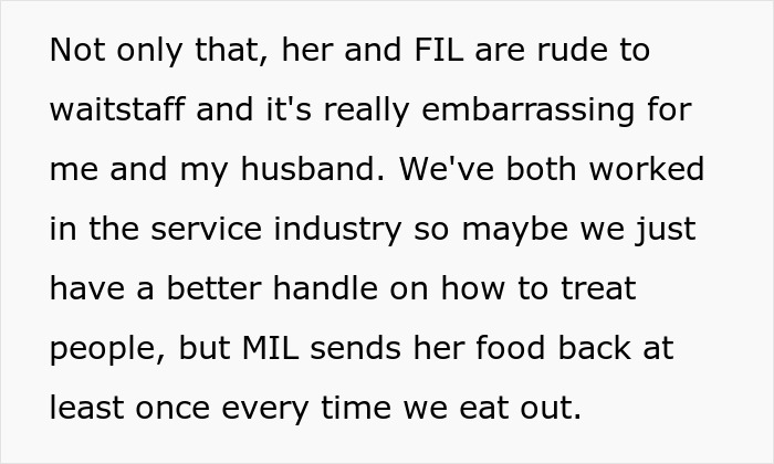 MIL’s Fat Shaming Costs Her Dining Privileges With Son And Daughter-In-Law Due To Her Behavior