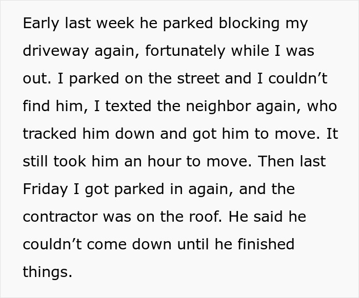 Entitled Contractor Blocks Neighbor’s Driveway, Then Demands He Cover The Parking Fine